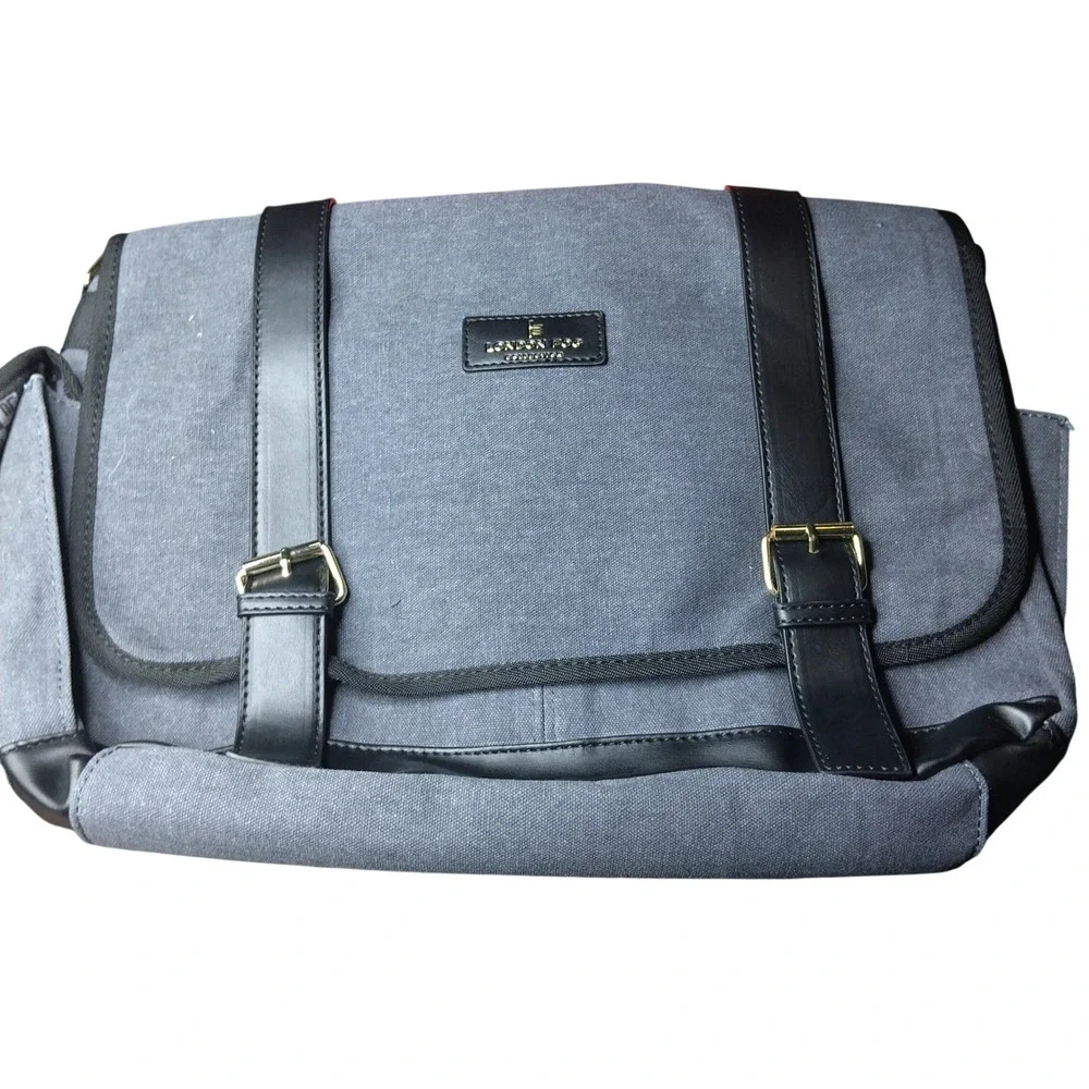 London Fog 100th Anniversary Canvas Messenger Bag Denim Blue LFF23901-DENM-C
